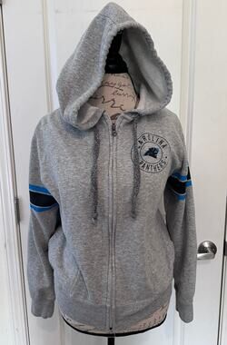 Panthers NFL Juniors sz XL Girl's Zip Up Fleece Hoodie Glitter Detail on Helmet